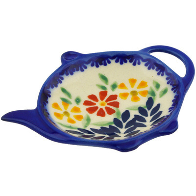 Polish Pottery Tea Bag or Lemon Plate 4&quot; Wave Of Flowers