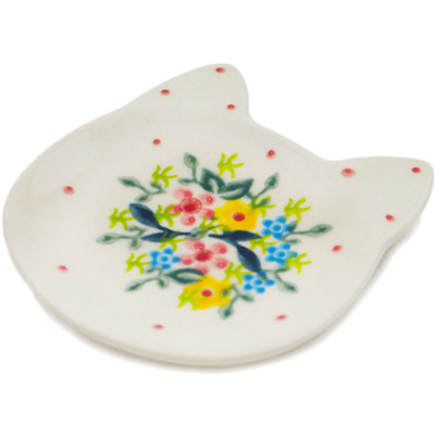 Polish Pottery Tea Bag or Lemon Plate 4&quot; Wildflower Plait