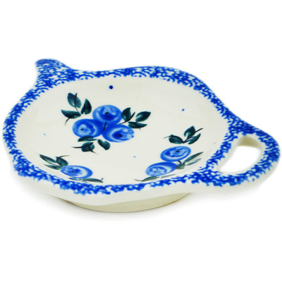 Polish Pottery Tea Bag or Lemon Plate 5&quot; Blue Berry Special UNIKAT