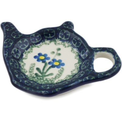 Polish Pottery Tea Bag or Lemon Plate 5&quot; Blue Daisy Circle