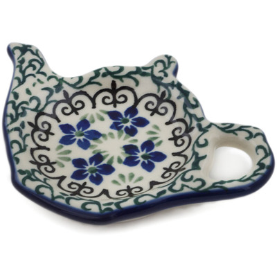 Polish Pottery Tea Bag or Lemon Plate 5&quot; Blue Dogwood