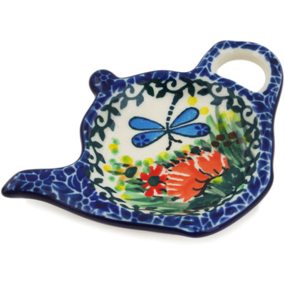 Polish Pottery Tea Bag or Lemon Plate 5&quot; Dragonfly Bounty UNIKAT