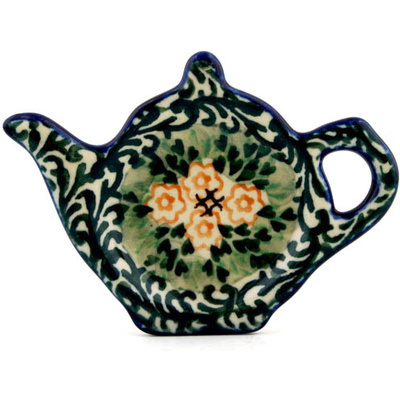 Polish Pottery Tea Bag or Lemon Plate 5&quot; Emerald Green Pea UNIKAT