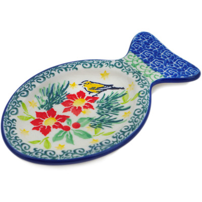 Polish Pottery Tea Bag or Lemon Plate 5&quot; Festive Avian Delight UNIKAT