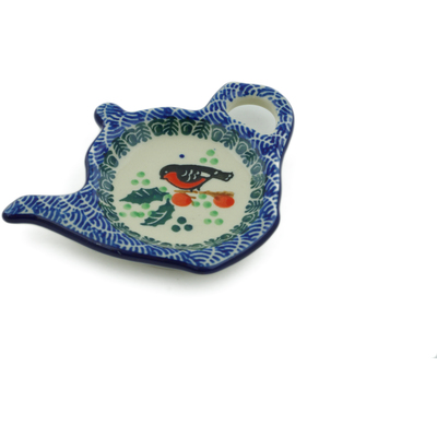 Polish Pottery Tea Bag or Lemon Plate 5&quot; Holly Robin