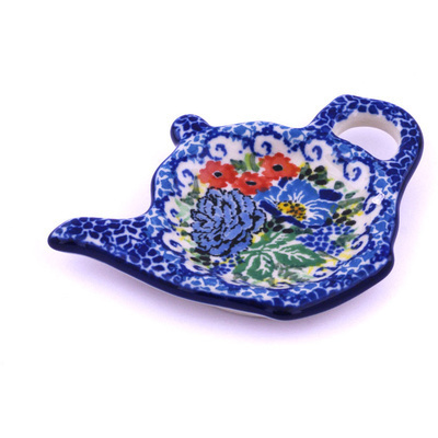 Polish Pottery Tea Bag or Lemon Plate 5&quot; Joyful Blue UNIKAT