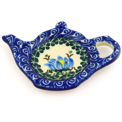 Polish Pottery Tea Bag or Lemon Plate 5&quot; Lotus Blossom