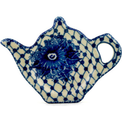 Polish Pottery Tea Bag or Lemon Plate 5&quot; Mardi Gras Daisy Lattice UNIKAT