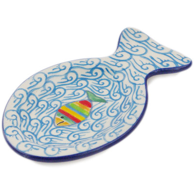 Polish Pottery Tea Bag or Lemon Plate 5&quot; Rainbow Fish