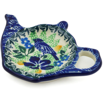 Polish Pottery Tea Bag or Lemon Plate 5&quot; Sitting Blue Birds UNIKAT