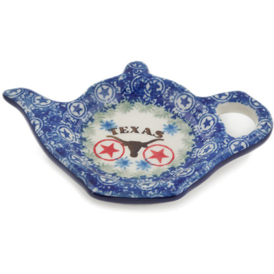 Polish Pottery Tea Bag or Lemon Plate 5&quot; Texas Longhorns