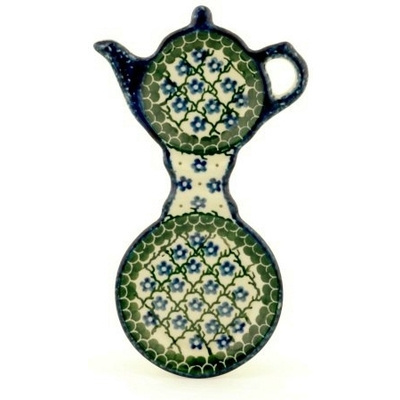 Polish Pottery Tea Bag or Lemon Plate 8&quot; Blue Daisy Trellis