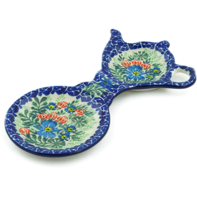 Polish Pottery Tea Bag or Lemon Plate 8&quot; Rose Bud Bouquet UNIKAT