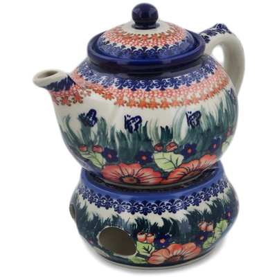 Polish Pottery Tea Coffee Pot with heater Butterfly Splendor