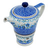 Polish Pottery Tea or Coffe Pot with Heater 14 oz Blue Joy