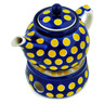 Polish Pottery Tea or Coffe Pot with Heater 15 oz Yellow Dots
