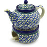 Polish Pottery Tea or Coffe Pot with Heater 40 oz Blue Daisy Trellis
