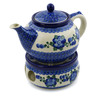 Polish Pottery Tea or Coffe Pot with Heater 40 oz Blue Poppies