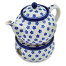 Polish Pottery Tea or Coffe Pot with Heater 40 oz Daisy Dots