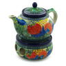 Polish Pottery Tea or Coffe Pot with Heater 40 oz Garden Delight UNIKAT