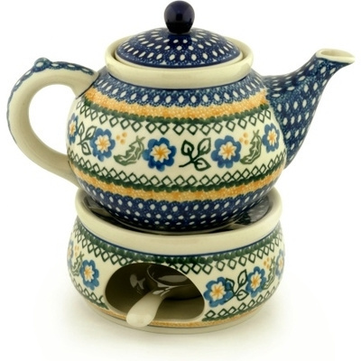 Polish Pottery Tea or Coffe Pot with Heater 40 oz