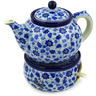 Polish Pottery Tea or Coffe Pot with Heater 40 oz Misty Dragonfly