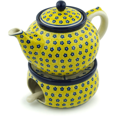 Polish Pottery Tea or Coffe Pot with Heater 40 oz Sunshine