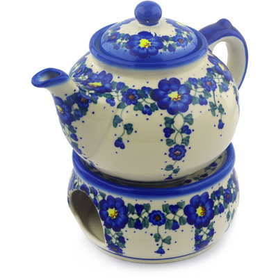 Polish Pottery Tea or Coffe Pot with Heater 49 oz UNIKAT