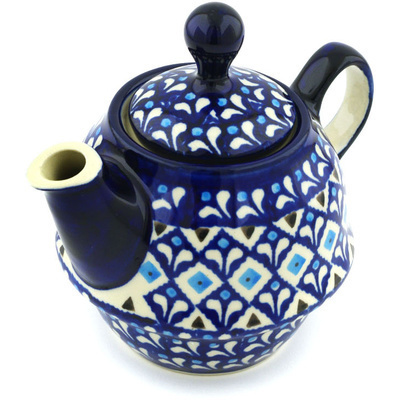 Polish Pottery Tea or Coffee Pot 10 oz Blue Diamond Dream