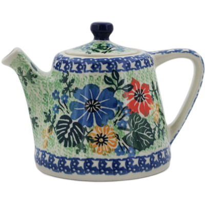 Polish Pottery Tea or Coffee Pot 10 oz Enchanted Garden UNIKAT