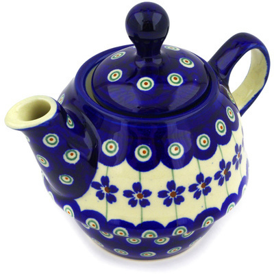 Polish Pottery Tea or Coffee Pot 10 oz Flowering Peacock