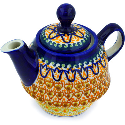 Polish Pottery Tea or Coffee Pot 10 oz Golden Tulip UNIKAT