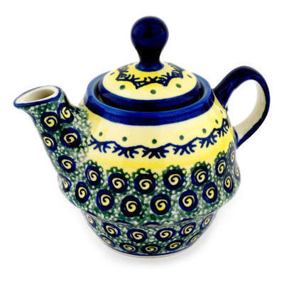 Polish Pottery Tea or Coffee Pot 10 oz Peacock Bumble Bee