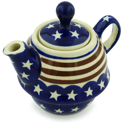 Polish Pottery Tea or Coffee Pot 10 oz Stars And Stripes