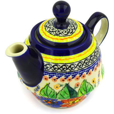 Polish Pottery Tea or Coffee Pot 10 oz Summer Sleandor UNIKAT