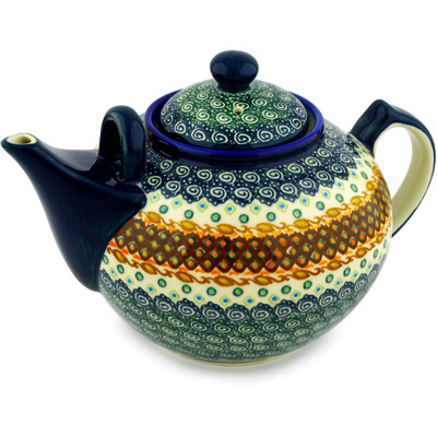 Polish Pottery Tea or Coffee Pot 101 oz Artichoke Heart UNIKAT