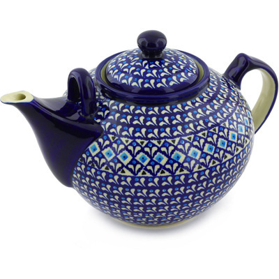 Polish Pottery Tea or Coffee Pot 101 oz Blue Diamond Dream