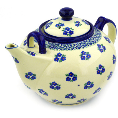 Polish Pottery Tea or Coffee Pot 101 oz Forget Me Not Dots