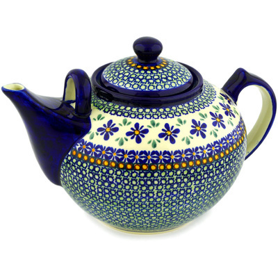 Polish Pottery Tea or Coffee Pot 101 oz Gingham Flowers