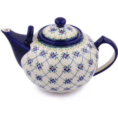 Polish Pottery Tea or Coffee Pot 101 oz Gingham Trellis