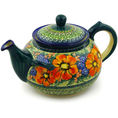 Polish Pottery Tea or Coffee Pot 101 oz Peeking Yellows UNIKAT