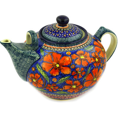 Polish Pottery Tea or Coffee Pot 101 oz Poppies UNIKAT