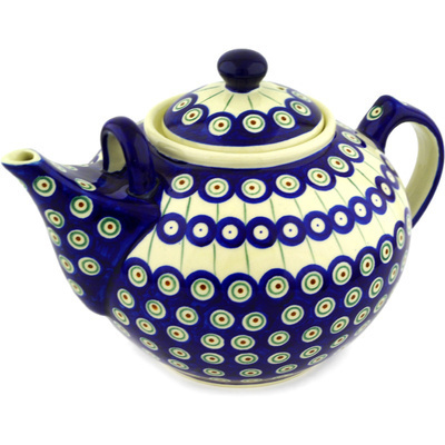 Polish Pottery Tea or Coffee Pot 101 oz Traditional Peacock