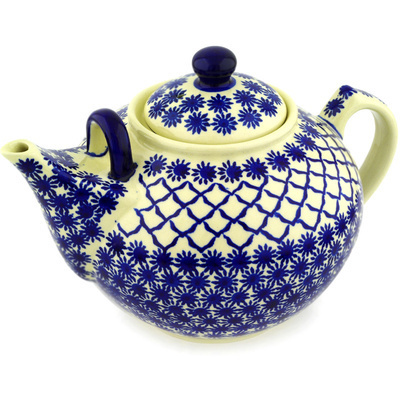 Polish Pottery Tea or Coffee Pot 101 oz Woven Blue Astrids