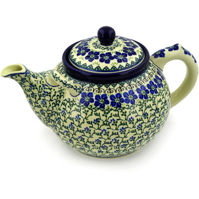 Polish Pottery Tea or Coffee Pot 105 oz Blue Dogwood