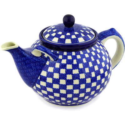 Polish Pottery Tea or Coffee Pot 105 oz Blue Picnic