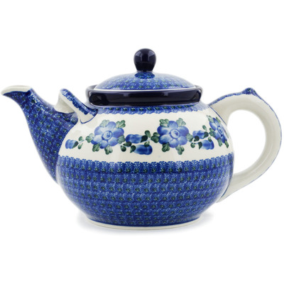 Polish Pottery Tea or Coffee Pot 105 oz Blue Poppies