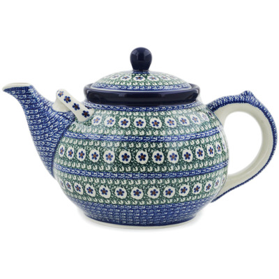 Polish Pottery Tea or Coffee Pot 105 oz Daises And Tall Grass UNIKAT