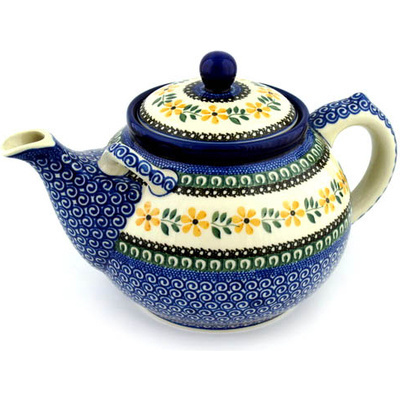 Polish Pottery Tea or Coffee Pot 105 oz Golden Daisy Swirl