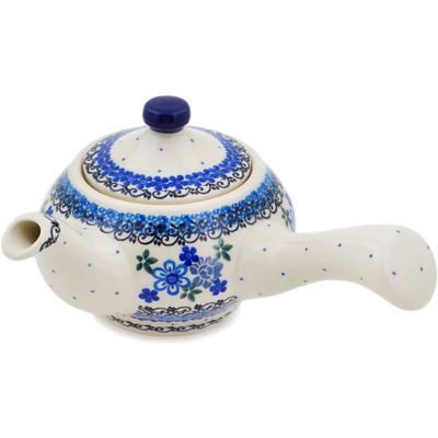 Polish Pottery Tea or Coffee Pot 11 oz Light Blue Lace